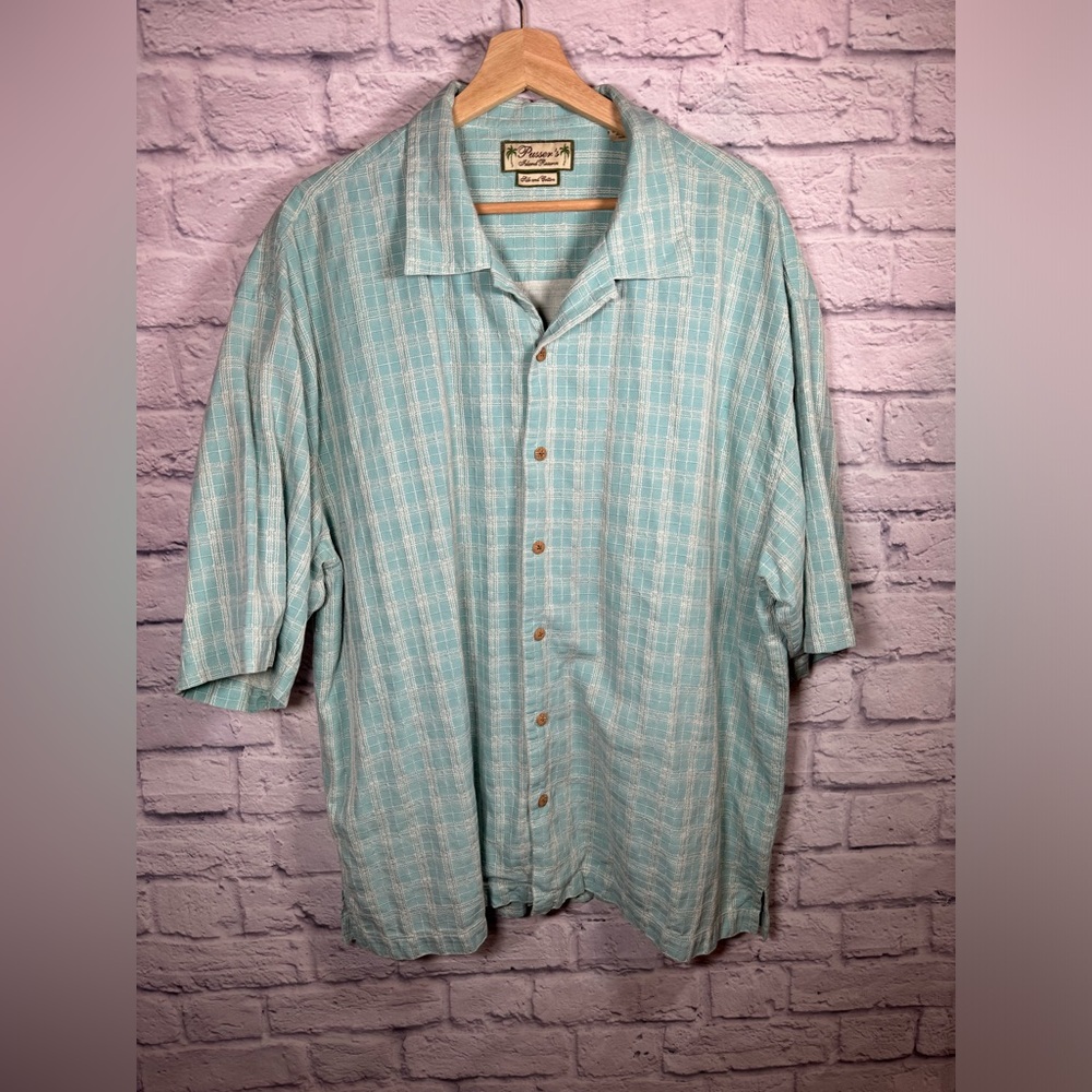 Pusser’s Island Reserve shirt Blue &‎ White plaid silk blend mens size XL